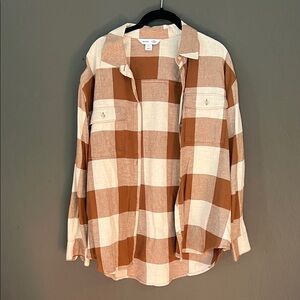 Old Navy Tan and Cream Plaid Shirt